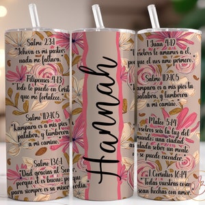 Envoltura para vaso con versículos bíblicos en español, vaso delgado de 20 oz, envoltura para vaso cristiano, vaso de afirmaciones, sublimación de vaso cristiano
