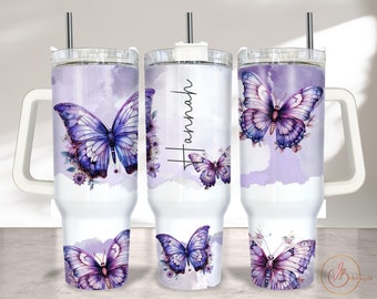 40oz Tumbler Wrap, Butterfly 40oz Sublimation Design, Purple 40oz Tumbler Wrap, 40oz Quencher Sublimation Downloads PNG, Add Name 40oz Wrap
