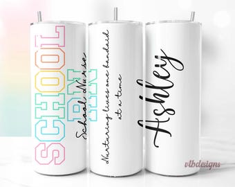 Envoltura para vaso de enfermera escolar PNG, diseño de sublimación de enfermera delgada de 20 oz, enfermera personalizada PNG, envoltura personalizada para estudiantes de enfermería, PNG digital