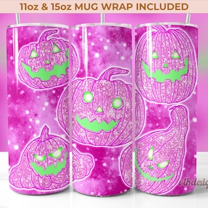 Diseños de sublimación PNG para envoltorios de vasos con sellos de Halloween, PNG para vasos de otoño, envoltorios de tazas de Halloween