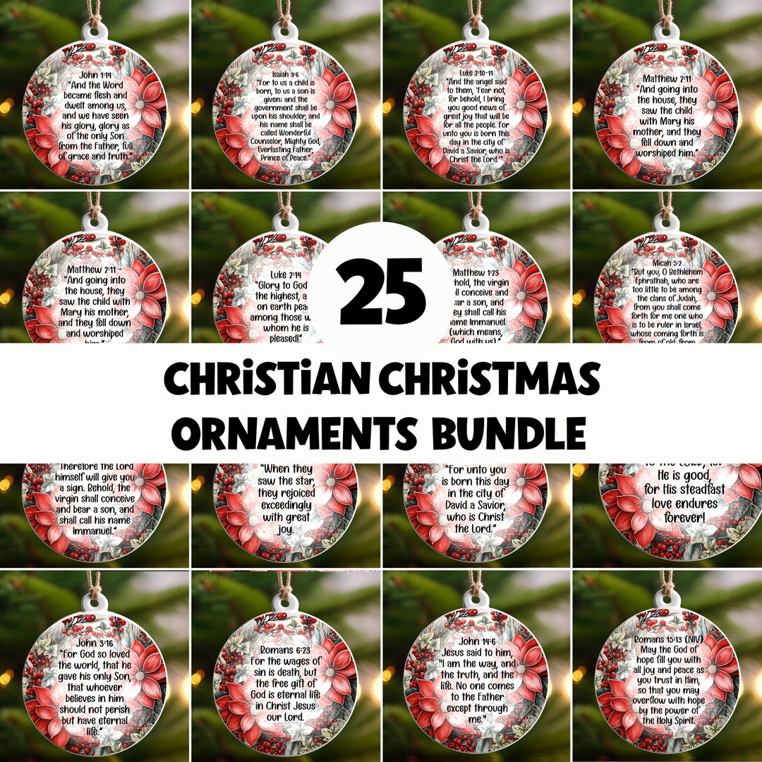 Bible Verse Christmas Round Ornament PNG Bundle, Sublimation Ornament ...