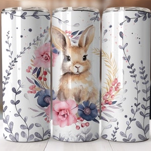 Bunny Tumbler Wrap PNG 20 oz Skinny Tumbler Sublimation Designs Digital Download, Watercolor Cute Animals Tumbler Design PNG