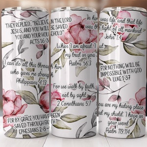 Bible Verses 20 oz Skinny Tumbler Affirmations Tumbler, Christian Quotes, Sublimation Wrap Tumbler Digital Download, Verses Tumbler PNG