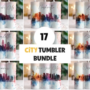 City Tumbler Wrap Bundle PNG, 20oz Skinny Tumbler Sublimation Designs, Cityscapes Tumbler PNG, Digital Download, Sublimation PNG