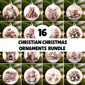Lot de boules de Noël rondes beiges PNG, sublimation de motifs, décorations de Noël à sublimation