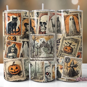 Vaso delgado de 20 oz con sellos de Halloween, envoltura de sublimación, diseño digital PNG