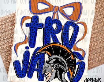 Trojans Football Coquette PNG, Blue Orange School Spirit Png, Football Png, Custom Mascot Png, Digital Download