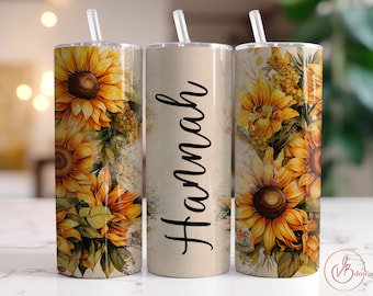Add Your Own Text Tumbler Wrap PNG, 20oz Skinny Tumbler Sublimation Designs, Sunflower Tumbler PNG, Digital Download PNG File