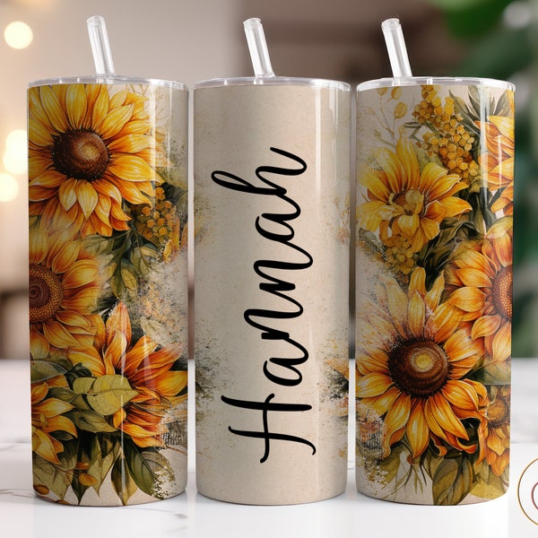 Add Your Own Text Tumbler Wrap PNG, 20oz Skinny Tumbler Sublimation Designs, Sunflower Tumbler PNG, Digital Download PNG File