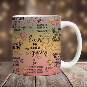 Affirmations Coffee Mug Wrap PNG, Mug Sublimation Designs, 11 oz Mug Wrap, 15 oz Mug Wrap, Digital Download, Mug Template for Sublimation