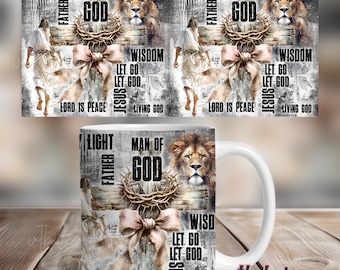Tazza da 11 once con scritta "Uomo di Dio" in formato PNG, tazza da 11 once con versetto religioso della Bibbia, design per tazza da caffè, involucro per tazza da caffè cristiana, file digitale
