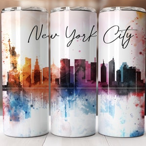 New York City Tumbler Wrap PNG Seamless Sublimation Designs Downloads City Skyline Colorful Tumbler Design Wrap 20 oz Skinny Tumbler Design