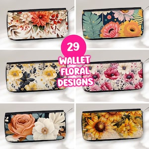 Paquete de 29 sublimaciones PNG de billeteras florales, tamaño 8 x 3,5, plantilla de billetera, envoltura de billetera, PNG para pequeñas empresas