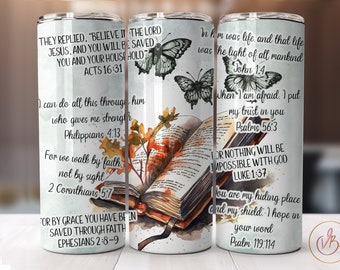 Vaso delgado de 20 oz con versículos bíblicos, diseño cristiano, imagen PNG de afirmaciones, vaso con mensaje de fe, diseño religioso para vaso, descarga