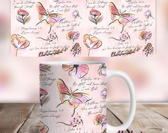Bible Verse Christian Mug Sublimation Design, Faith Mug Wrap PNG,11 oz Mug Wrap, 15 oz Mug Wrap,Christian Mug Wrap Sublimation, Add Text Mug