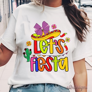 Let&#39;s Fiesta PNG, Cinco de Mayo Sublimation Design, Mexican Party PNG, Colorful Piñata Sombrero Maracas Clipart, Fiesta Digital Download