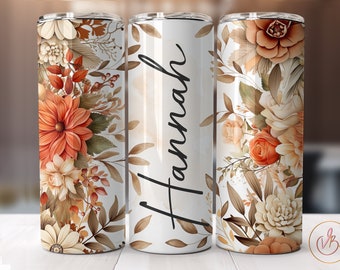 Add Your Own Name Tumbler Wrap PNG, 20oz Skinny Tumbler Sublimation Designs, Floral Tumbler PNG, Digital Download PNG File