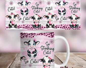 Cow Coffee Mug Sublimation Designs, Animal Mug Wrap PNG, 11 oz Mug Wrap, 15 oz Mug Wrap, Retro Mug Wrap Sublimation, Cow Mug PNG