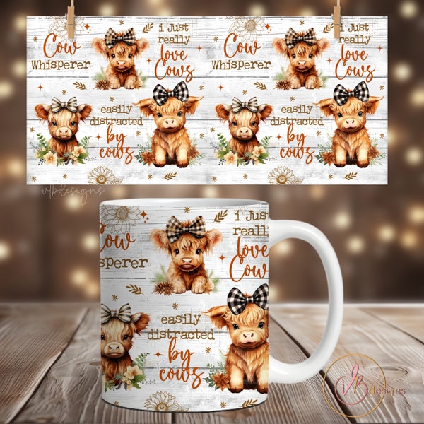 Cow Coffee Mug Sublimation Designs, Animal Mug Wrap PNG, 11 oz Mug Wrap, 15 oz Mug Wrap, Retro Mug Wrap Sublimation, Cow Mug PNG