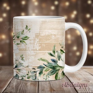 Floral Mug Wrap PNG Sublimation Designs, Flowers Mug Template 11oz Mug Wrap, 15oz Mug Wrap, Digital Download, Retro Coffee Mug Png
