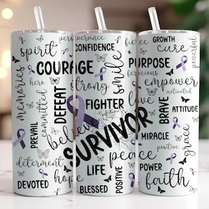 Lavender All Cancers Tumbler Wrap PNG, 20oz Skinny Tumbler Sublimation Designs, Digital Download, Ribbon Tumbler Template