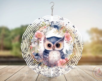 Owl Wind Spinner Sublimation Designs, 10inch Round Wind Spinner Templates, Round Hanging Spinners PNG, Animals Wind Spinner Garden