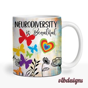 Neurodiversiteit mokomslag png, autismesublimatieontwerp voor mok van 11 oz, mok van 15 oz, afdrukbare autismebewustzijn, inclusief mok geestelijke gezondheid png