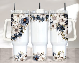 Daisy 40oz Tumbler Wrap Sublimation PNG, Floral 40oz Tumbler PNG, 40oz Sublimation Design, Seamless Floral 40oz Quencher, Add Name Tumbler