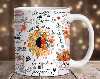 Affirmationen Kaffeetassenverpackung PNG, Tassen-Sublimationsdesigns, 11-Unzen-Becherverpackung, 15-Unzen-Becherverpackung, digitaler Download, Tassenvorlage für Sublimation