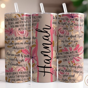 Bible Verses 20 oz Skinny Tumbler Christian Tumbler Wrap Affirmations Tumbler, Bible Tumbler PNG, Add Your Own Name Tumbler Digital Download image 1