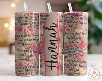 Bible Verses 20 oz Skinny Tumbler Christian Tumbler Wrap Affirmations Tumbler, Bible Tumbler PNG, Add Your Own Name Tumbler Digital Download