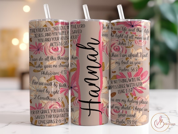 Bible Verses 20 oz Skinny Tumbler Christian Tumbler Wrap Affirmations Tumbler, Bible Tumbler PNG, Add Your Own Name Tumbler Digital Download