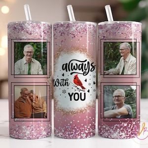 Photo Memorial Tumbler Wrap, Pink Glitter Memorial Sublimation Tumbler Designs, 20oz Skinny Tumbler Design Png, Photo Tumbler, Digital File