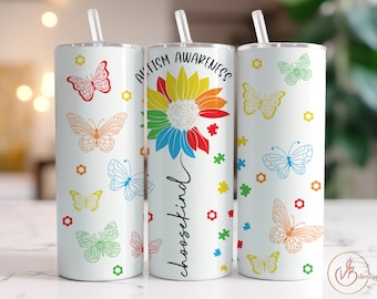 Autism Tumbler Wrap PNG, 20 oz Skinny Tumbler Sublimation Design, Autism Awareness Tumbler, Inspirational Tumbler PNG, Digital Download PNG