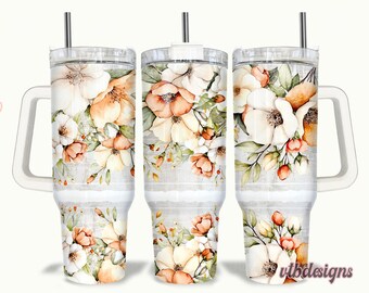 Floral 40oz Tumbler Wrap Sublimation PNG, Floral 40oz Tumbler PNG, 40oz Sublimation Design, Floral 40oz Quencher, Add Name Tumbler