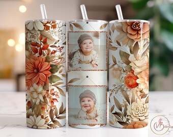 Picture Tumbler Wrap PNG, 20oz Skinny Tumbler Sublimation Designs, Photo Tumbler Template, Cheetah Tumbler Designs, Family Tumbler PNG