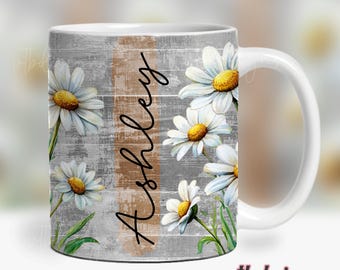 Daisy Mug Wrap Png Sublimation Designs, Floral Add Name Mug Wrap PNG, 11 oz Mug Wrap, 15 oz Mug Wrap, Mug Wrap Sublimation, Add Text Mug