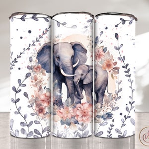Baby and Elephant Tumbler Wrap PNG 20 oz Skinny Tumbler Sublimation Designs Digital Download, Seamless Wild Animals Tumbler Design PNG