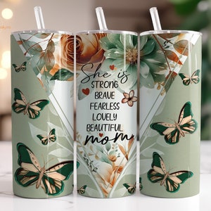 She Is Mom Tumbler Wrap PNG Seamless Tumbler Designs 20oz Skinny Tumbler Templates, Mom Quote Tumbler PNG Mother’s Day Quote