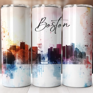 Boston Tumbler Wrap PNG Seamless Sublimation Designs Downloads City Skyline Colorful Tumbler Design Wrap 20 oz Skinny Tumbler Design