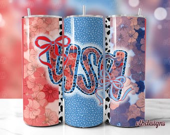 4th of July Tumbler Wrap 20 oz Skinny Tumbler PNG American Flag Sublimation Design Floral Patriotic Independence Day Tumbler Wrap
