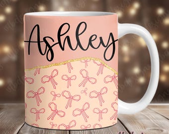 Coquette Mug Wrap PNG Sublimation Designs, Add Name Mug Wrap PNG, 11&15 oz Mug Wrap