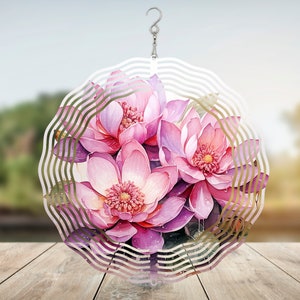 Lotus Wind Spinner Sublimation Designs Template, Flower Wind Spinner PNG, 10inch Round Wind Spinner Designs, Round Hanging Spinners PNG