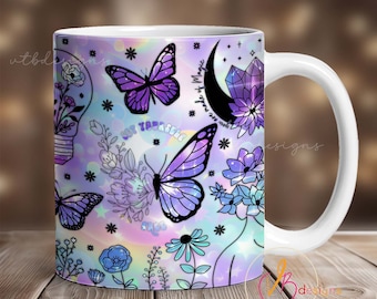 Envoltura holográfica para taza de café PNG, diseños de sublimación de tazas, envoltura para taza de 11 oz, envoltura para taza de 15 oz, descarga digital, plantilla de taza para sublimación