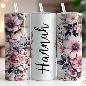 Add Your Own Name Tumbler Wrap PNG, 20oz Skinny Tumbler Sublimation Designs, Floral Tumbler PNG, Digital Download PNG File