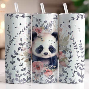 Baby Panda Tumbler Wrap PNG 20 oz Skinny Tumbler Sublimation Designs Digital Download, Watercolor Seamless Wild Animals Tumbler Design PNG