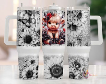 Highland Cow 40oz Sublimation, 40oz Tumbler Wrap, Sunflower 40oz Wrap, 40oz Quencher Sublimation, Digital Download