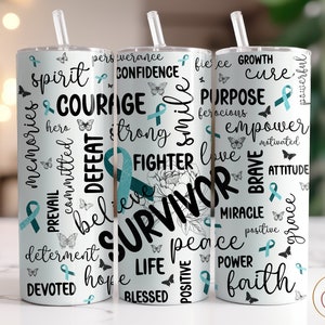 Ovarian Cancer Tumbler Wrap PNG, 20oz Skinny Tumbler Sublimation Designs, Digital Download, Ribbon Tumbler Template