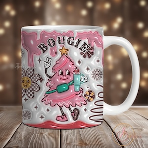3D Christmas Inflated Mug Wrap, Puffy Xmas Mug Sublimation Design, 11oz Mug Wrap, 15oz Mug Wrap, Pink Christmas Mug Design, Christmas Gift