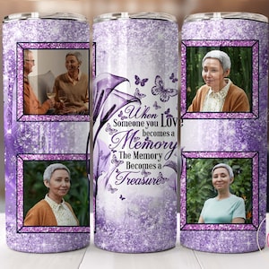 Memorial Tumbler Wrap, Pink Glitter Memorial Sublimation Tumbler Designs, 20oz Skinny Tumbler Design Png, Photo Tumbler, Digital File